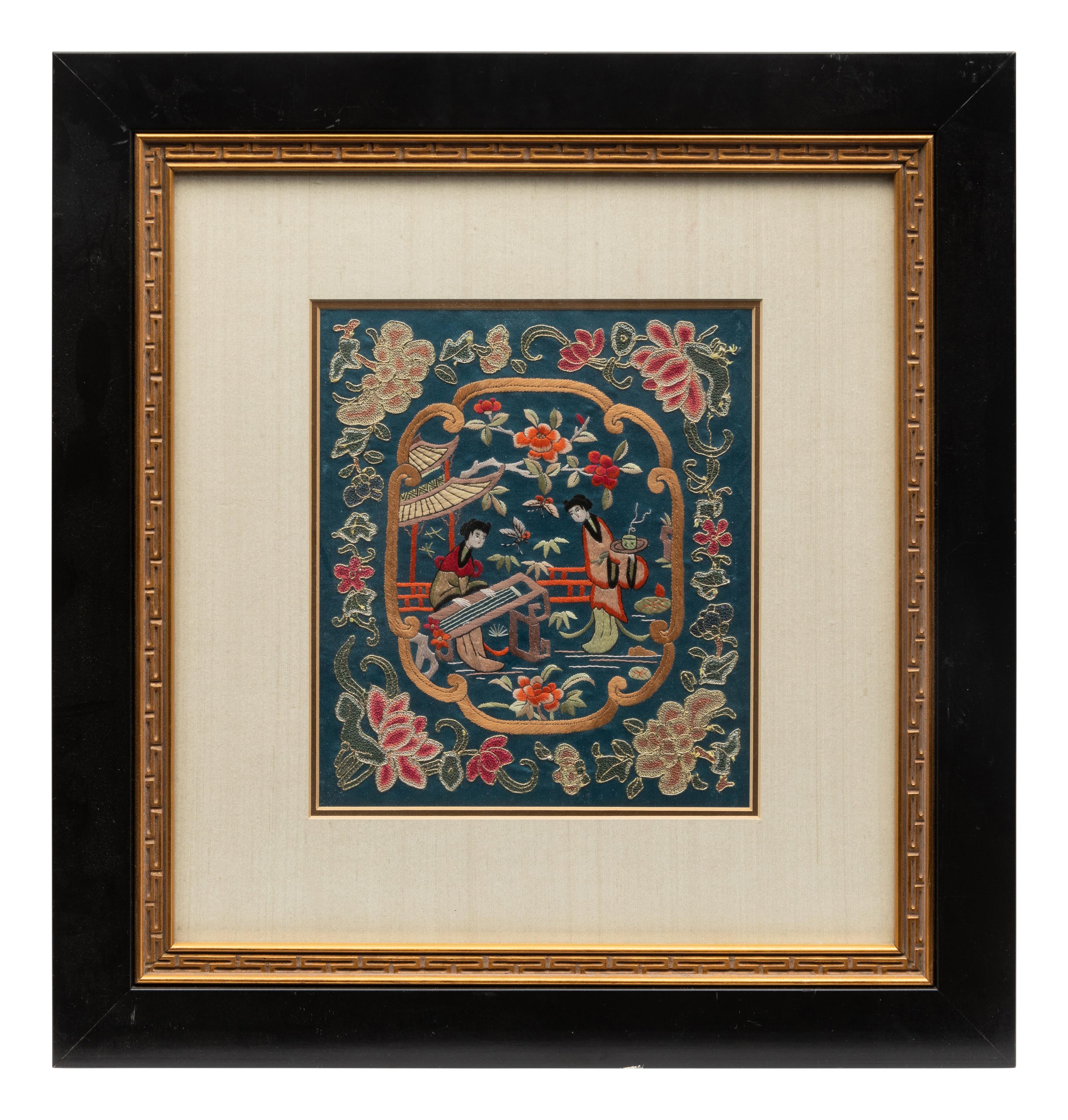Eight Chinese Embroidered Silk Panels