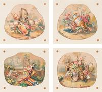 A Set of Four French Gouache Tapestry Cartoons for Seat Covers
