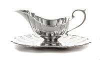 An American Silver Sauce Boat and Tray, Gorham Mfg. Co., Providence, RI, Heritage pattern