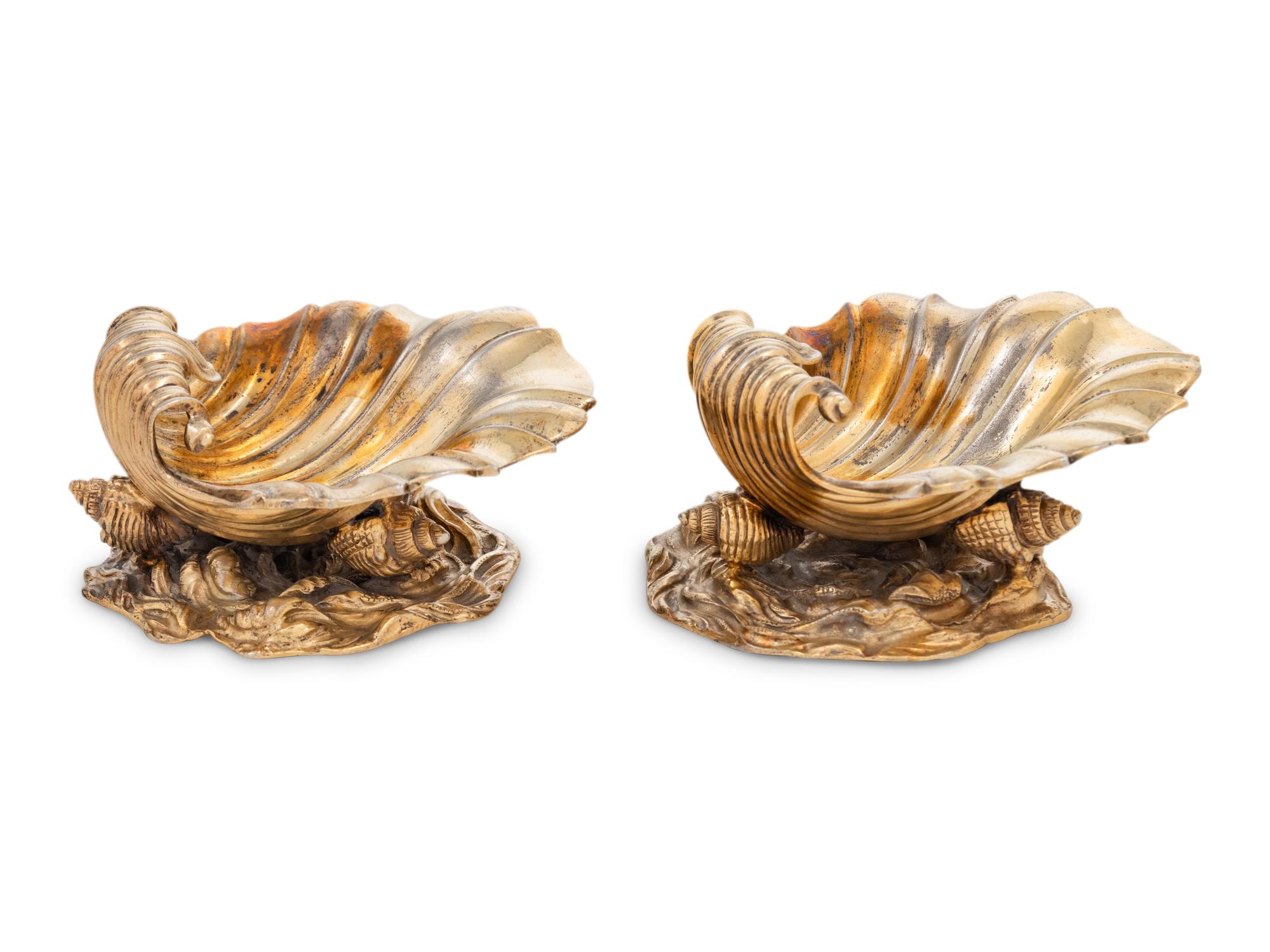 A Pair of George IV Silver-Gilt Shell Form Master Salts