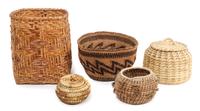 Five Native-Made Baskets Height of tallest 9 inches.