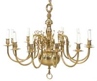 A Federal Style Brass Twelve-Light Chandelier Height 28 x diameter 32 inches. — 20TH CENTURY