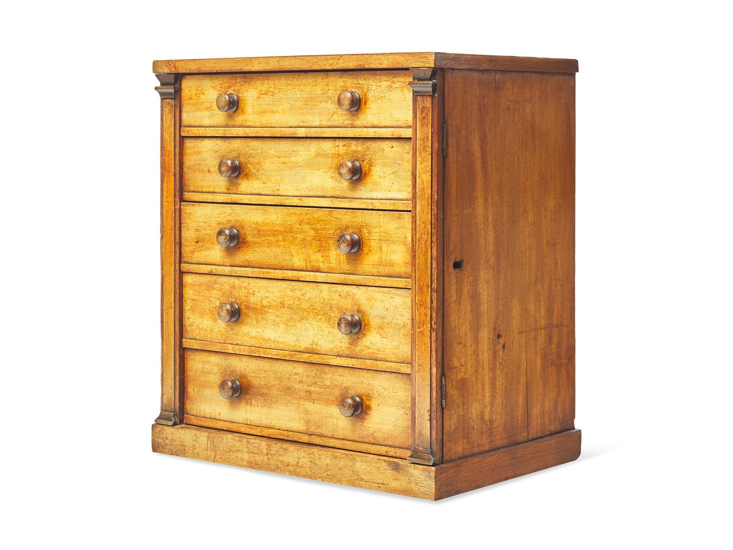 A Miniature William IV Fruitwood Wellington Chest