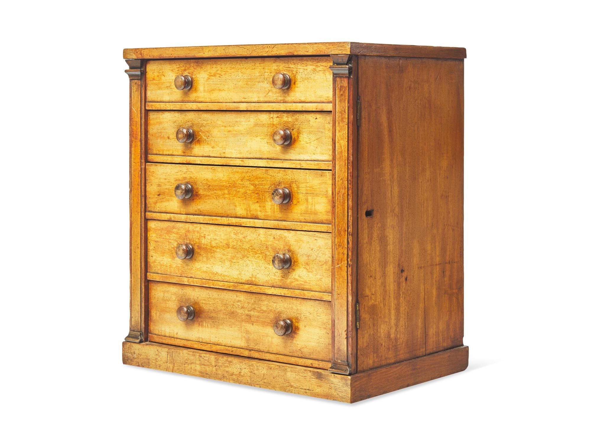 A Miniature William IV Fruitwood Wellington Chest