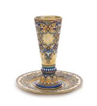 A Russian Silver-Gilt and Enamel Beaker and Underplate, Mark of Ivan Andreyev, Assay of Viktor Savinsky, Moscow, 1887, each having poly