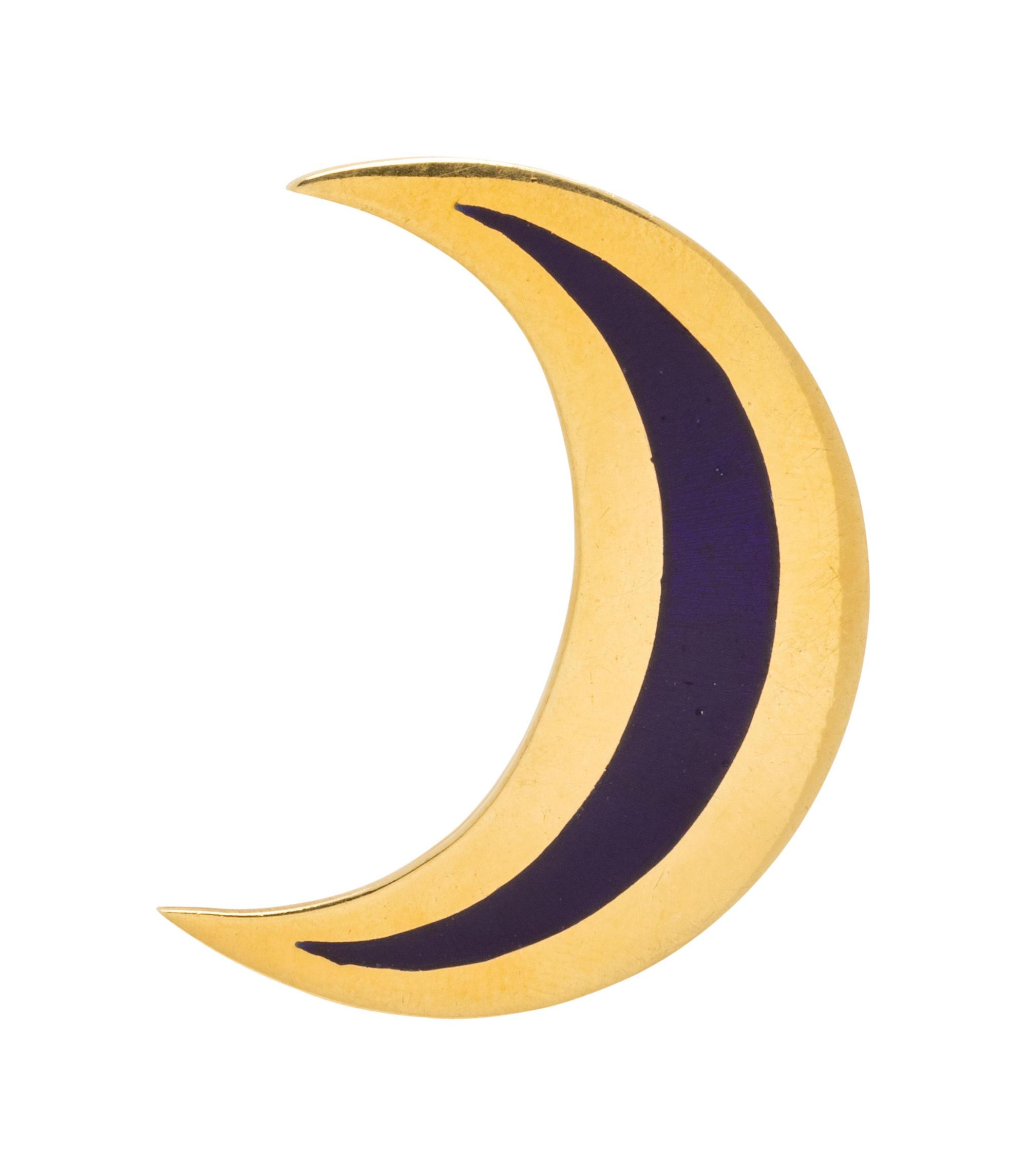 GUCCI, YELLOW GOLD AND ENAMEL CRESCENT MOON BROOCH