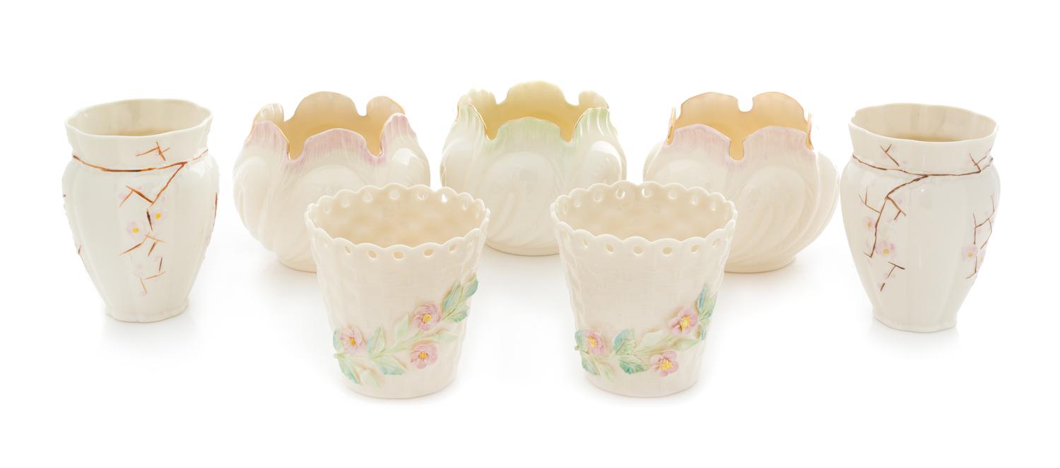 Three Pairs of Belleek Vases Height of tallest pair 4 1/4 inches. — SEVENTH GOLD MARK (1980-1993)
