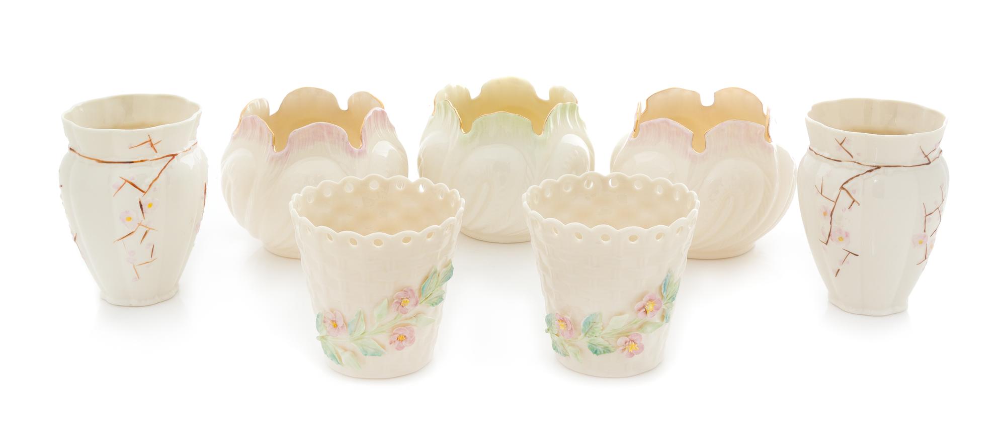 Three Pairs of Belleek Vases Height of tallest pair 4 1/4 inches. — SEVENTH GOLD MARK (1980-1993)