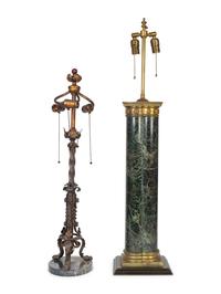 An Empire Style Gilt Bronze and Marble Lamp and a Mizner Style Bronze Lamp — 20TH CENTURY