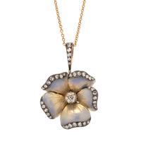 EVELYN CLOTHIER, DIAMOND AND ENAMEL FLOWER PENDANT/NECKLACE
