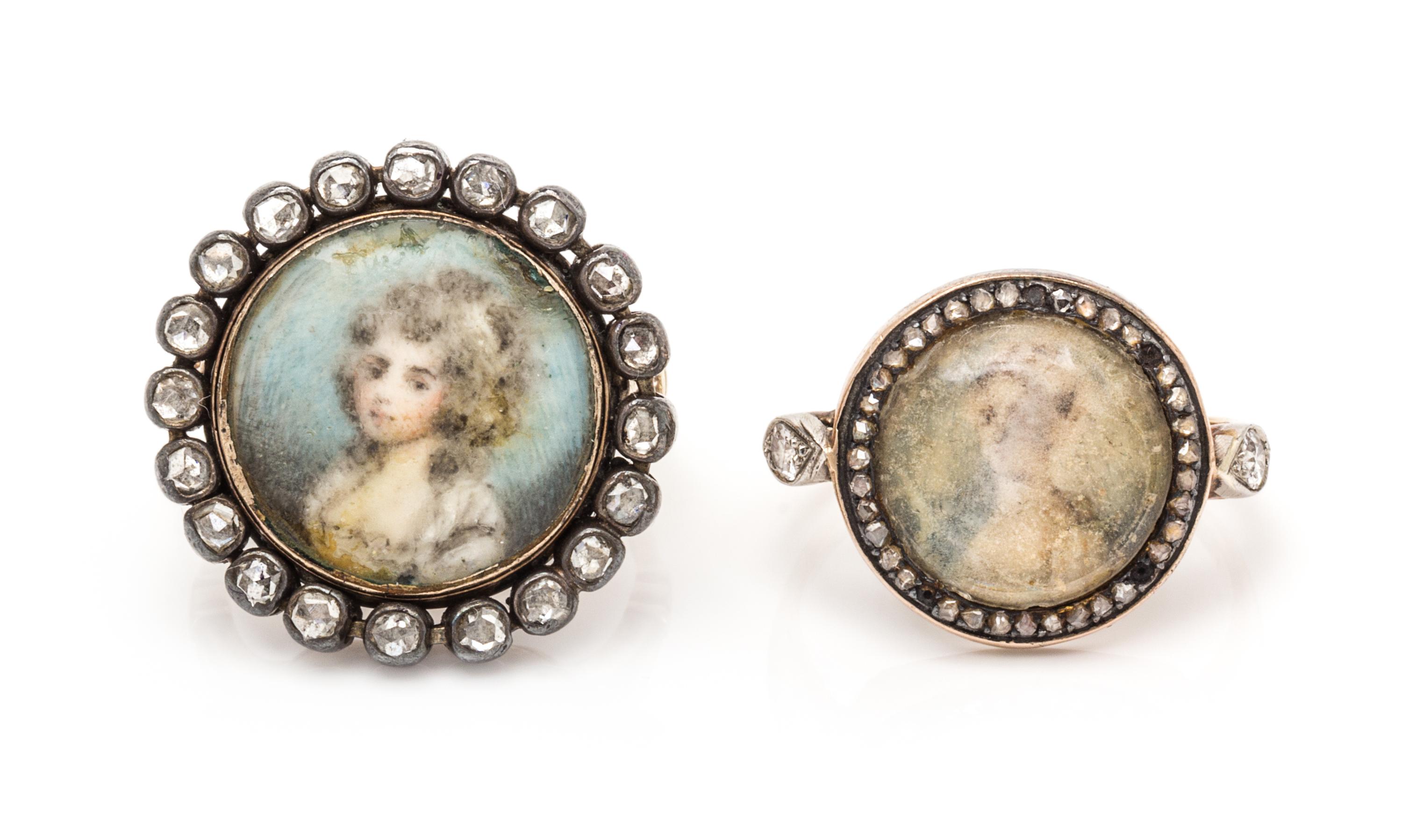 A Collection of Georgian Portrait Miniature and Diamond Rings, 7.50 dwts.