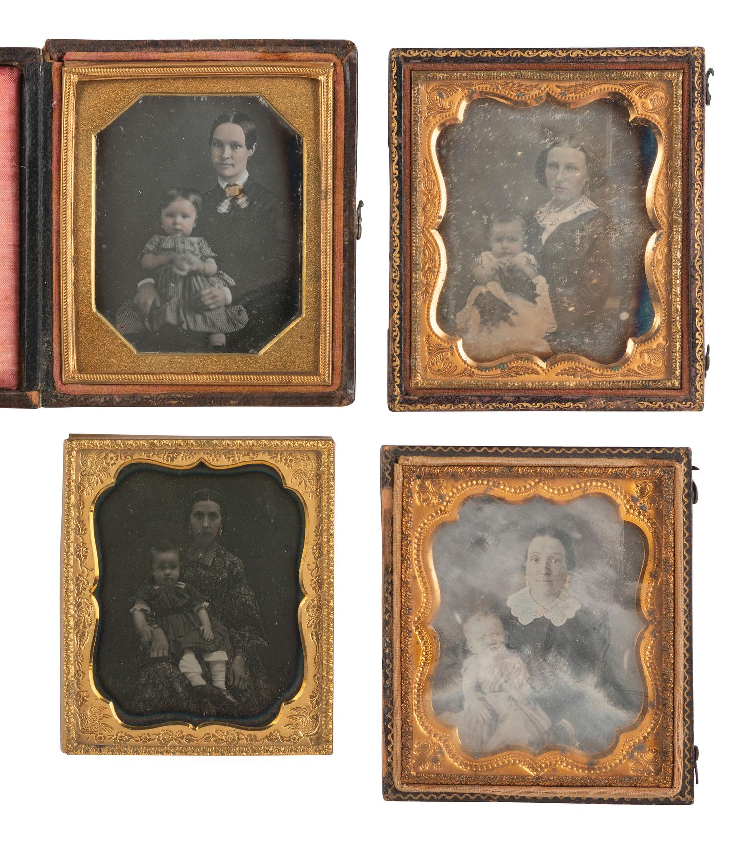[EARLY PHOTOGRAPHY]. 14 sixth plate daguerreotypes of women with babies.