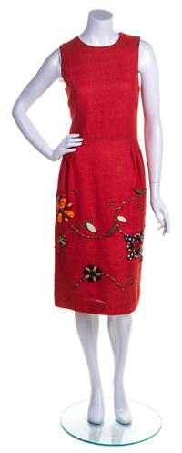 An Oscar de la Renta Orange Silk Shift Dress, Size 8.