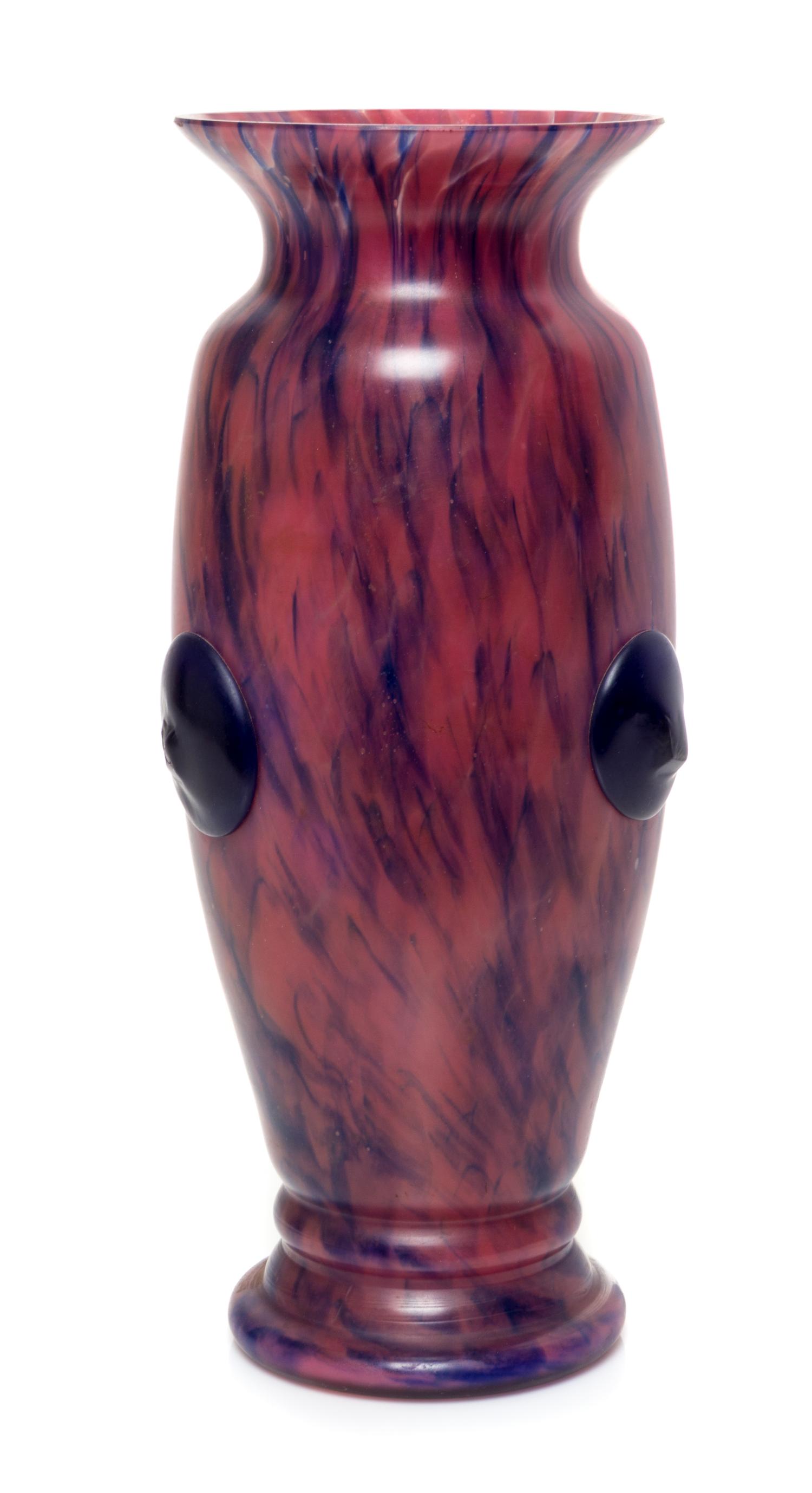 A Czechoslovakian Mottled and Applied Glass Vase Height 10 inches.