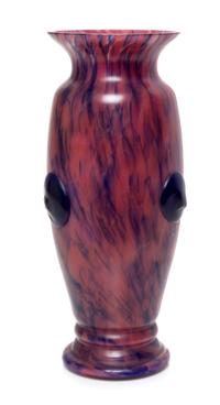A Czechoslovakian Mottled and Applied Glass Vase Height 10 inches.