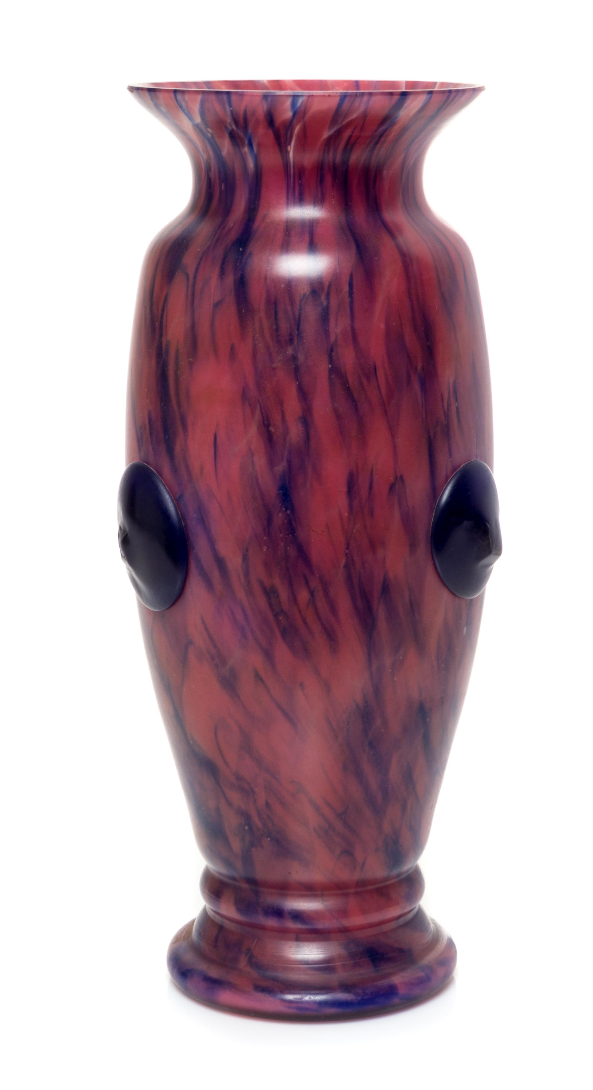 A Czechoslovakian Mottled and Applied Glass Vase Height 10 inches.