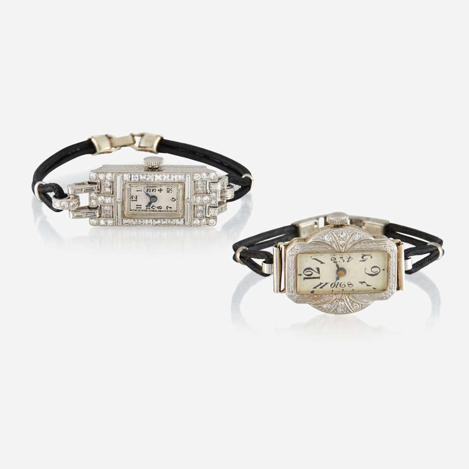 A collection of two Art Deco lady's diamond wristwatches Hamilton