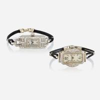 A collection of two Art Deco lady's diamond wristwatches Hamilton