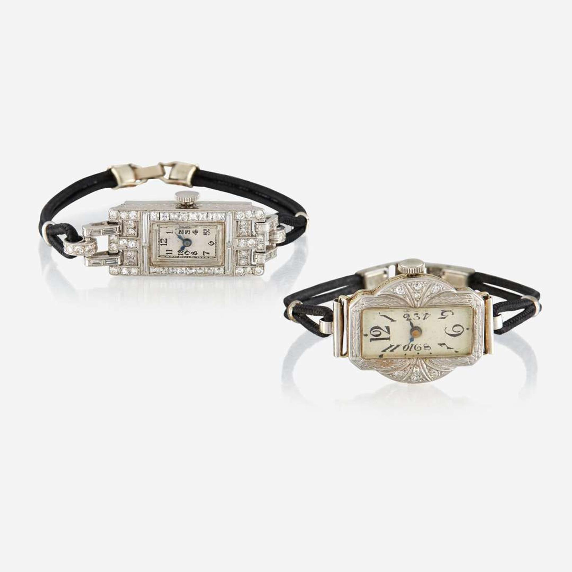 A collection of two Art Deco lady's diamond wristwatches Hamilton
