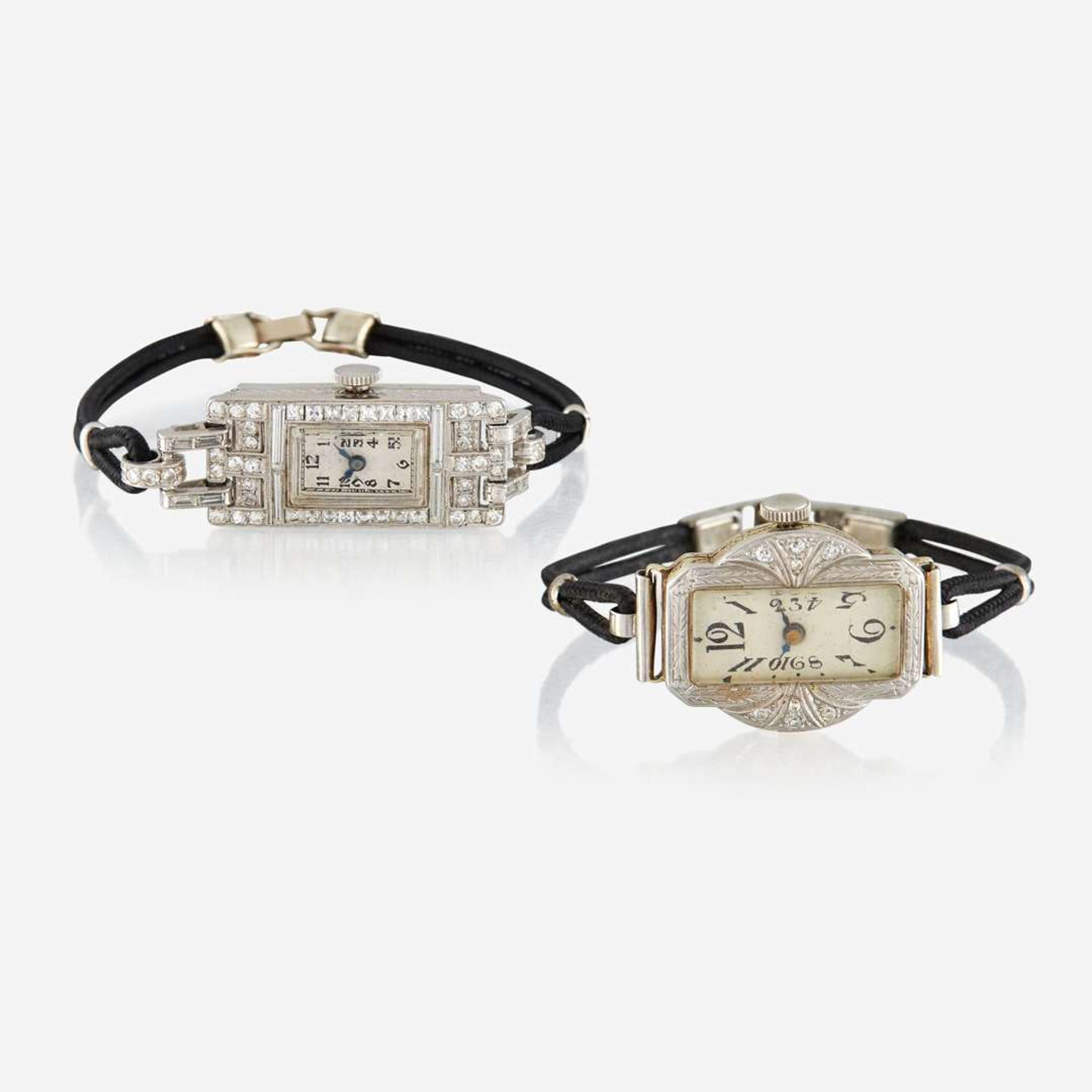 A collection of two Art Deco lady's diamond wristwatches Hamilton