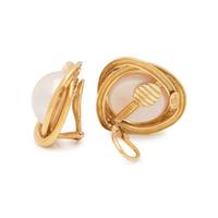GUMP'S, YELLOW GOLD AND CULTURED MABE PEARL EARCLIPS