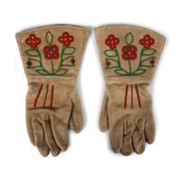 Plateau Beaded Hide Gauntlets, with Floral Pattern