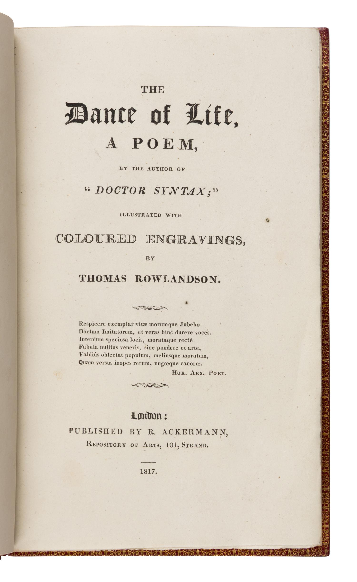 [Rowlandson, Thomas (1756-1827), illustrator]. -- Combe, William (1742-1823). The Dance of Life, A Poem . London: R. Ackermann, 1817.