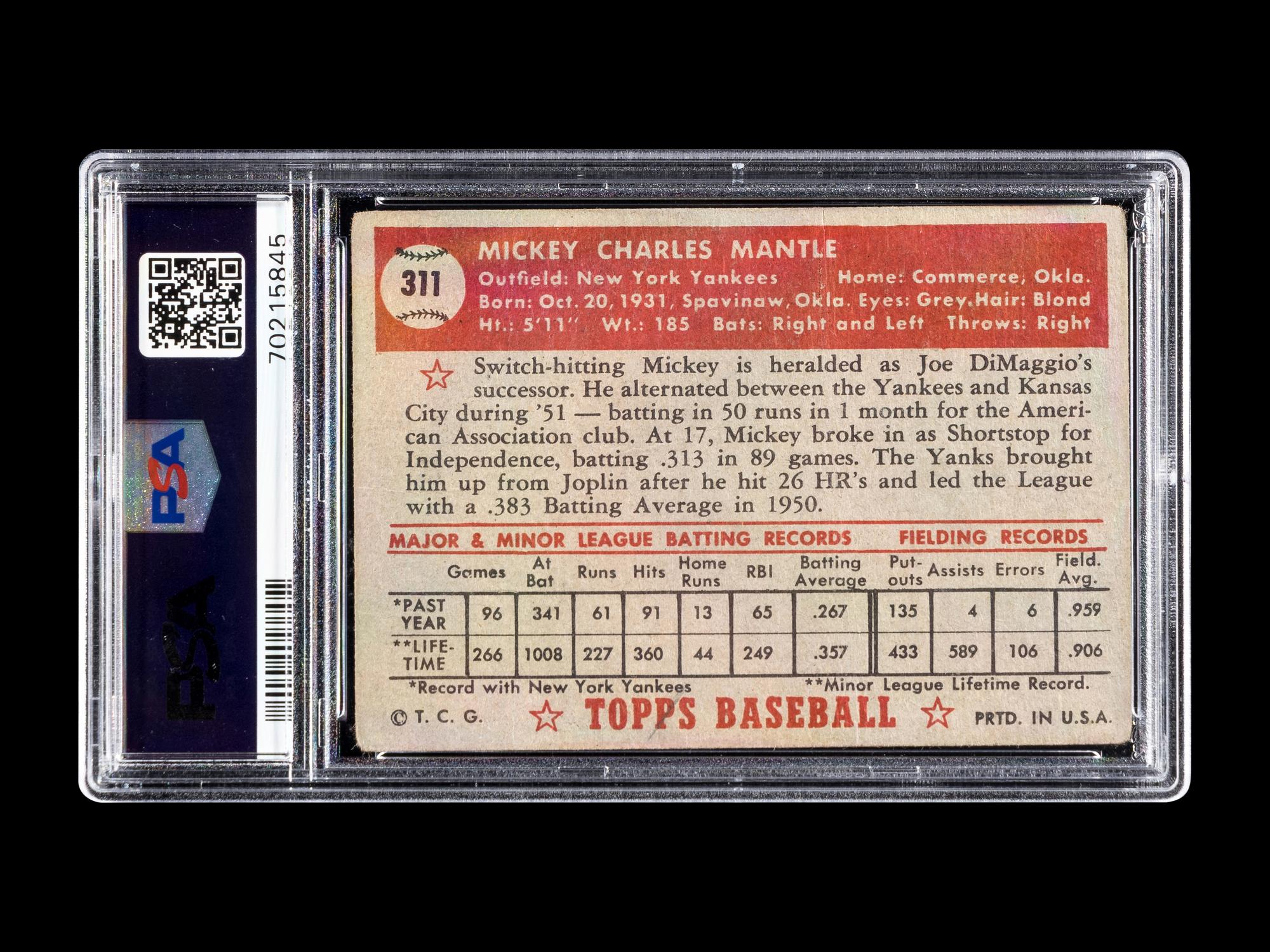 A 1952 Topps Mickey Mantle Rookie Baseball Card No. 311 (PSA 1)
