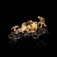 A Chinese Gilt Bronze 'Bird and Lotus' Washer 銅漆金荷葉式筆洗
