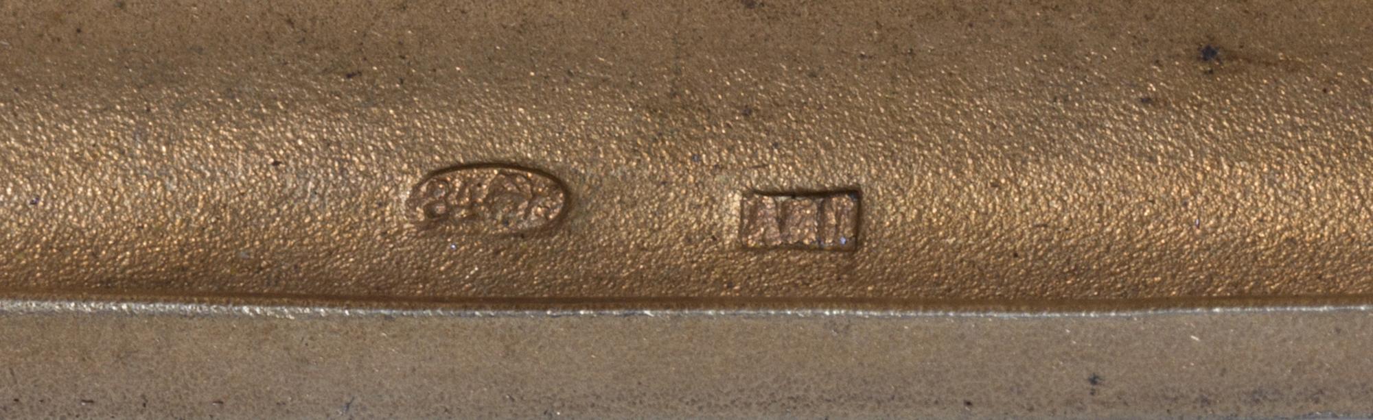 A Russian Silver Cigarette Case, Maker's mark obscured, assay mark of Ivan Lebedkin, Moscow, the lid with raised decoration showing a w