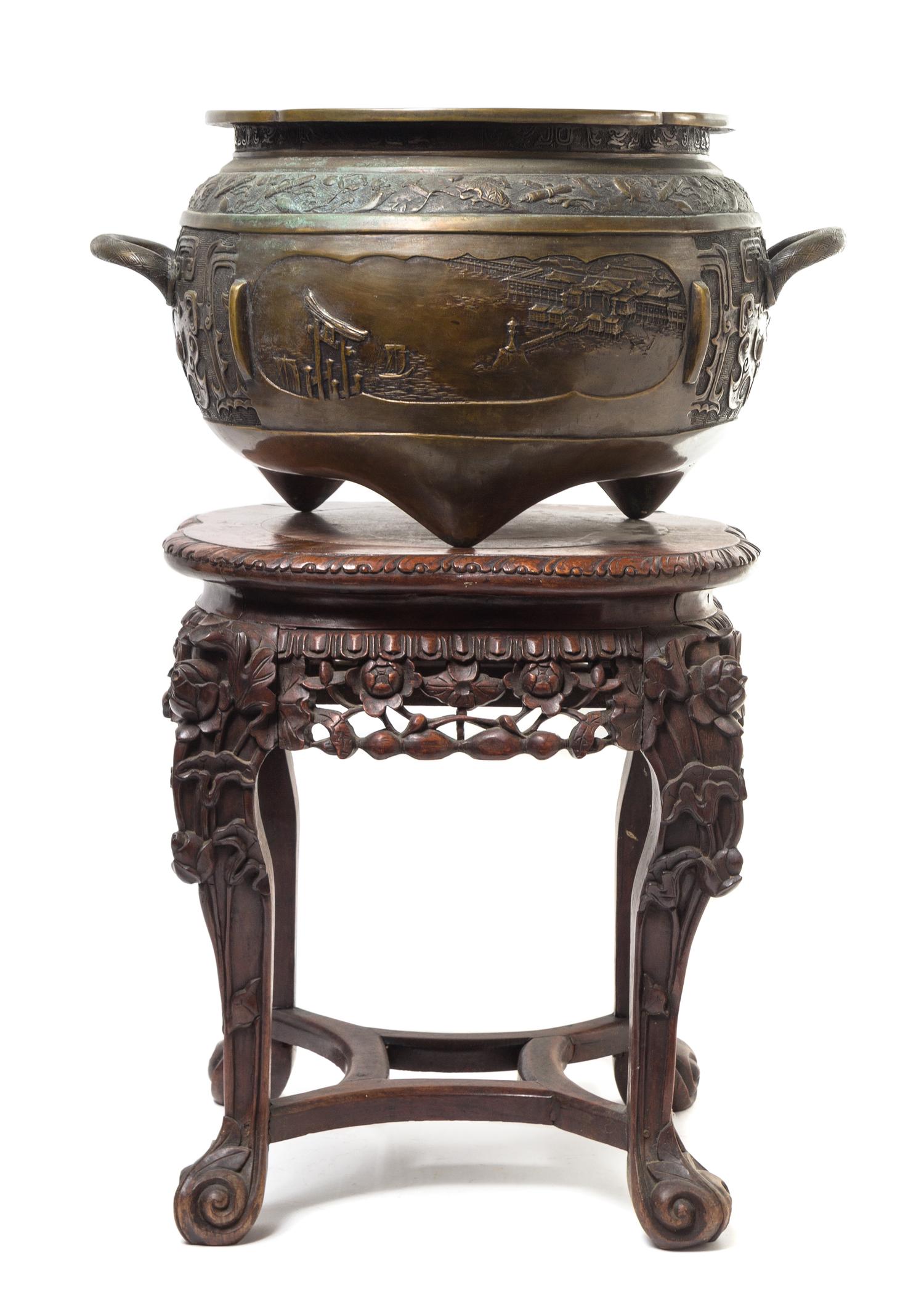 A Large Chinese Bronze Jardiniere Diameter 22 1/4 inches.