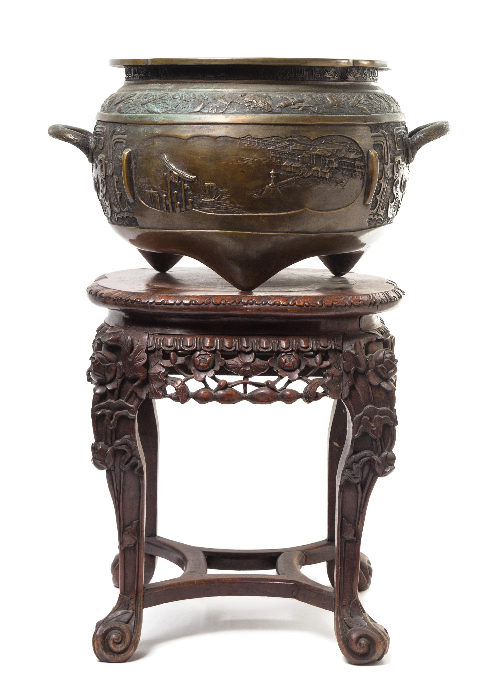 A Large Chinese Bronze Jardiniere Diameter 22 1/4 inches.