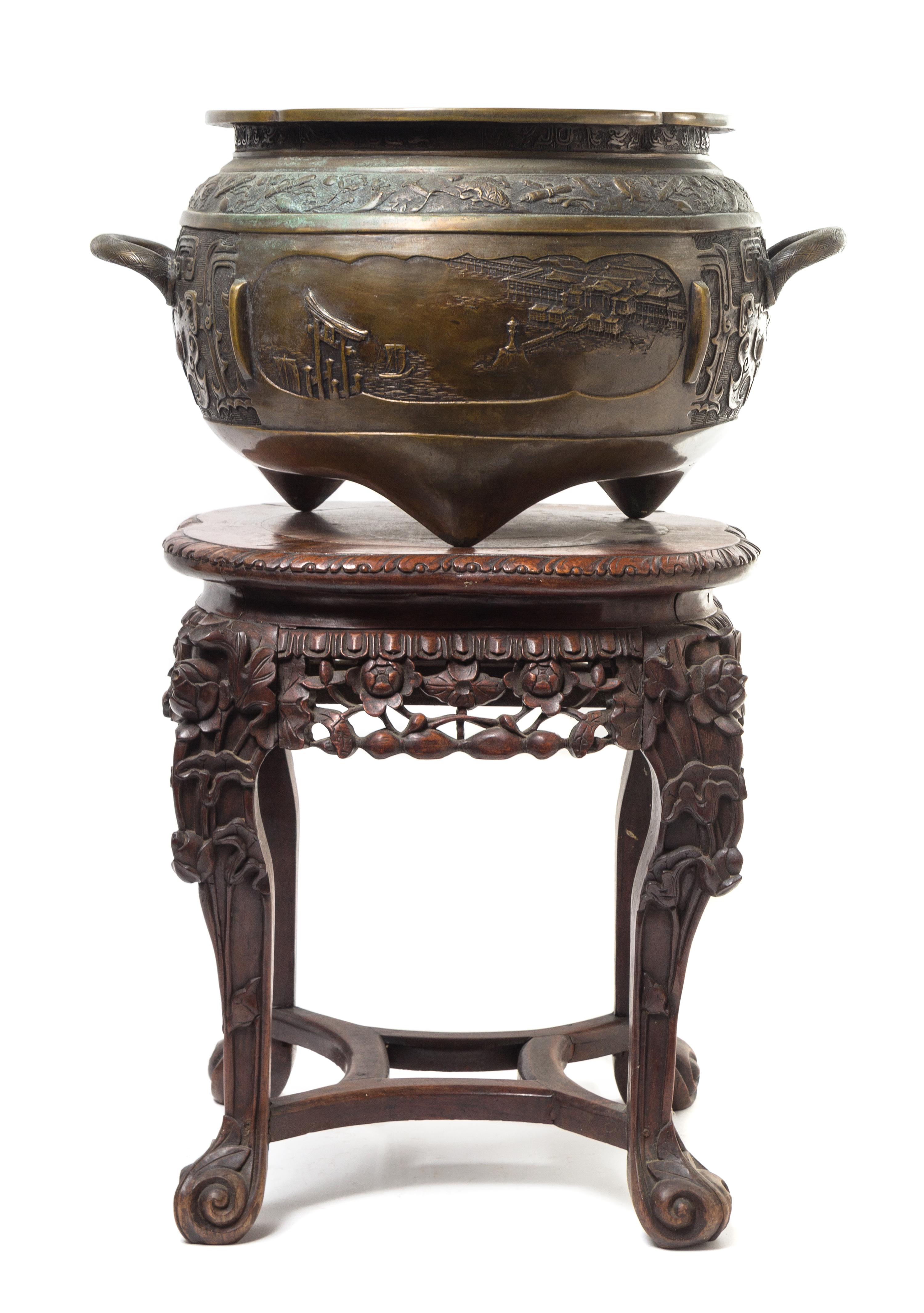 A Large Chinese Bronze Jardiniere Diameter 22 1/4 inches.