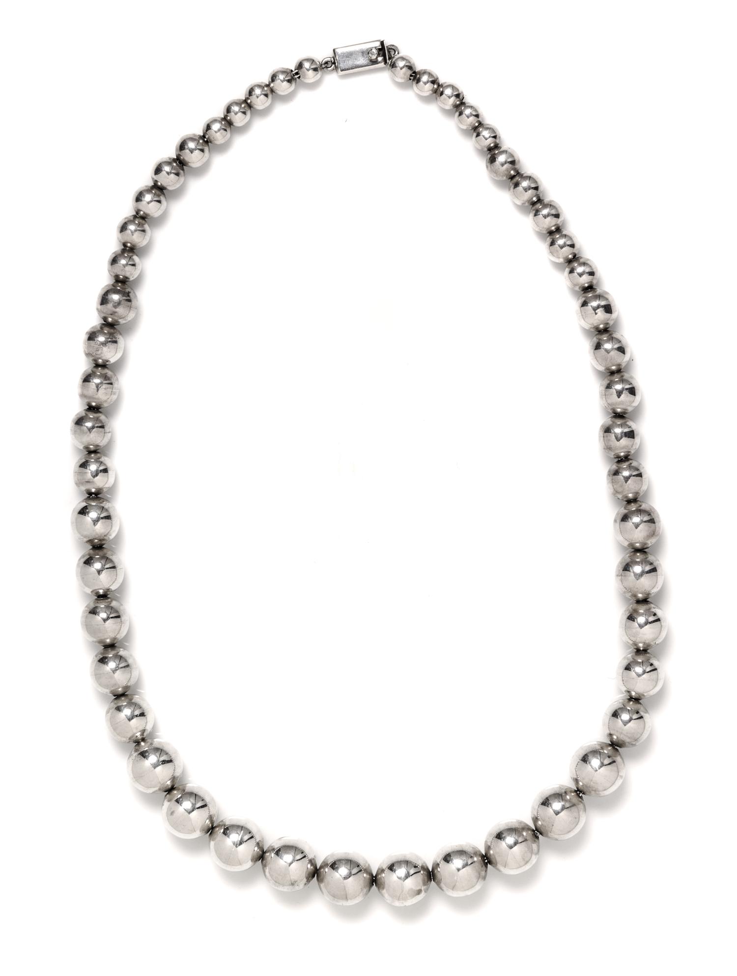 A Sterling Silver Graduated Bead Necklace, Mexico, A Sterling Silver Bead Necklace, Mexico, 82.20 dwts.