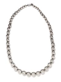 A Sterling Silver Graduated Bead Necklace, Mexico, A Sterling Silver Bead Necklace, Mexico, 82.20 dwts.