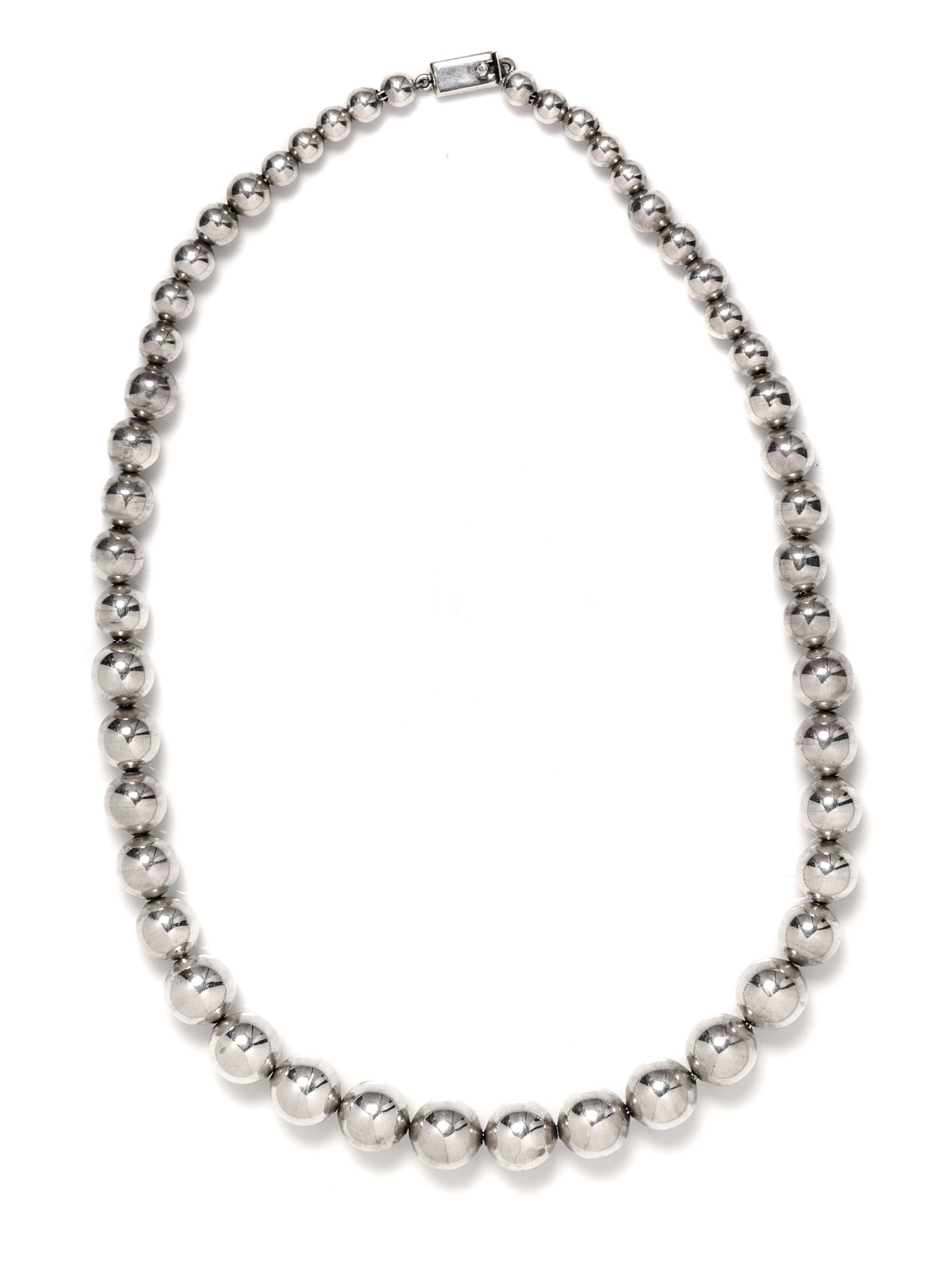 A Sterling Silver Graduated Bead Necklace, Mexico, A Sterling Silver Bead Necklace, Mexico, 82.20 dwts.