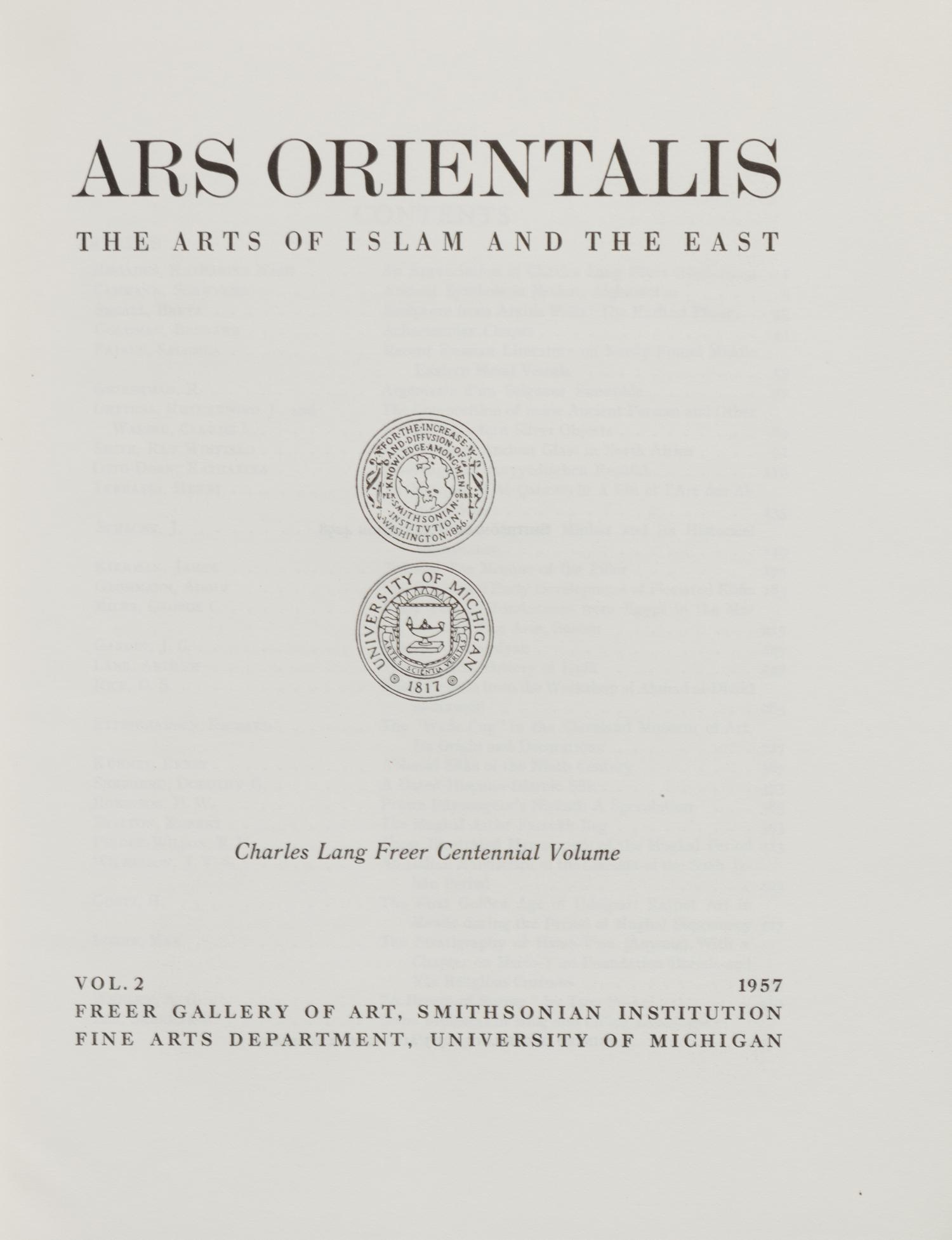 [PERIODICALS] Ars Orientalis: The Arts of Islam and the East. Washington, DC.: Smithsonian Publications, 1957-1979.