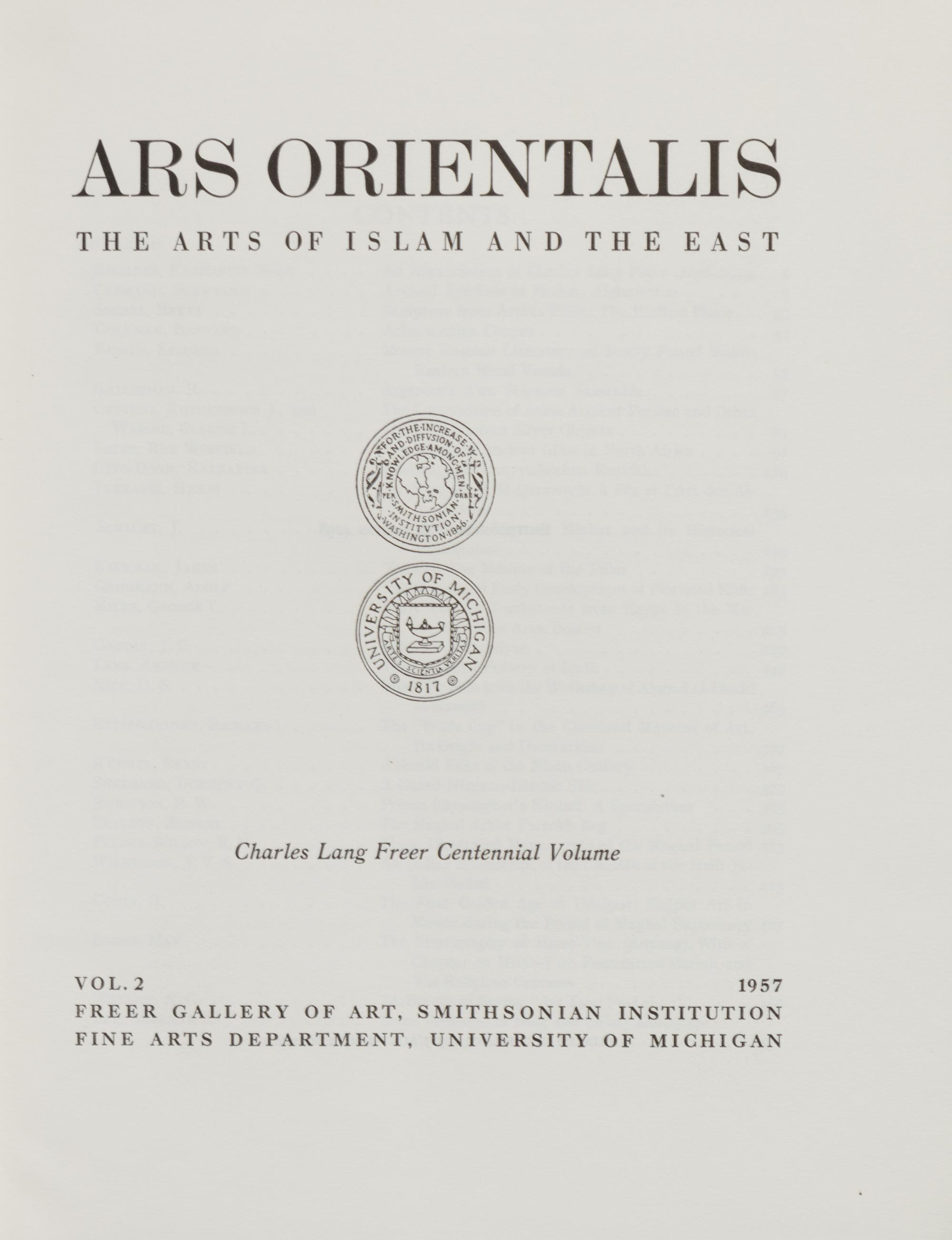 [PERIODICALS] Ars Orientalis: The Arts of Islam and the East. Washington, DC.: Smithsonian Publications, 1957-1979.