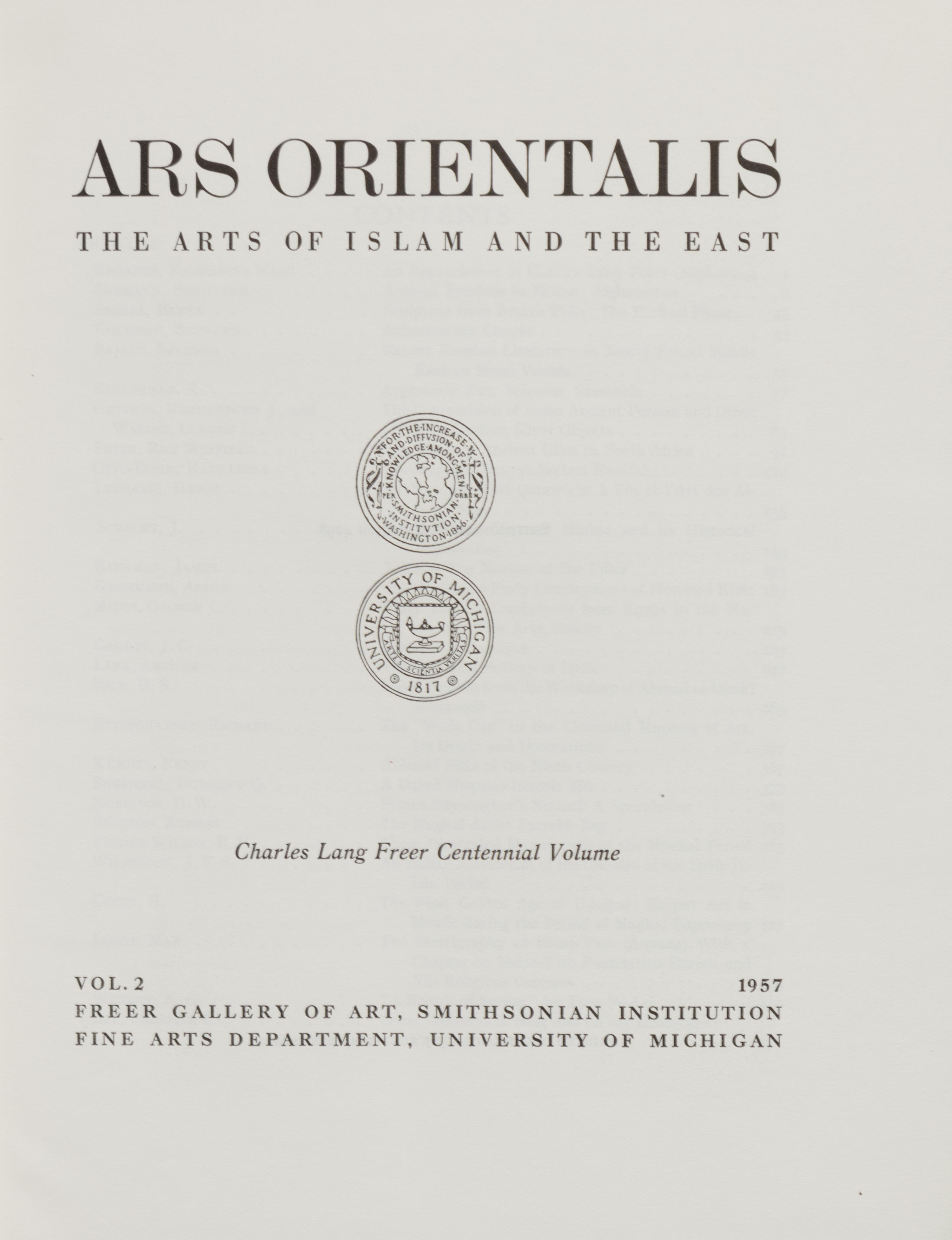 [PERIODICALS] Ars Orientalis: The Arts of Islam and the East. Washington, DC.: Smithsonian Publications, 1957-1979.
