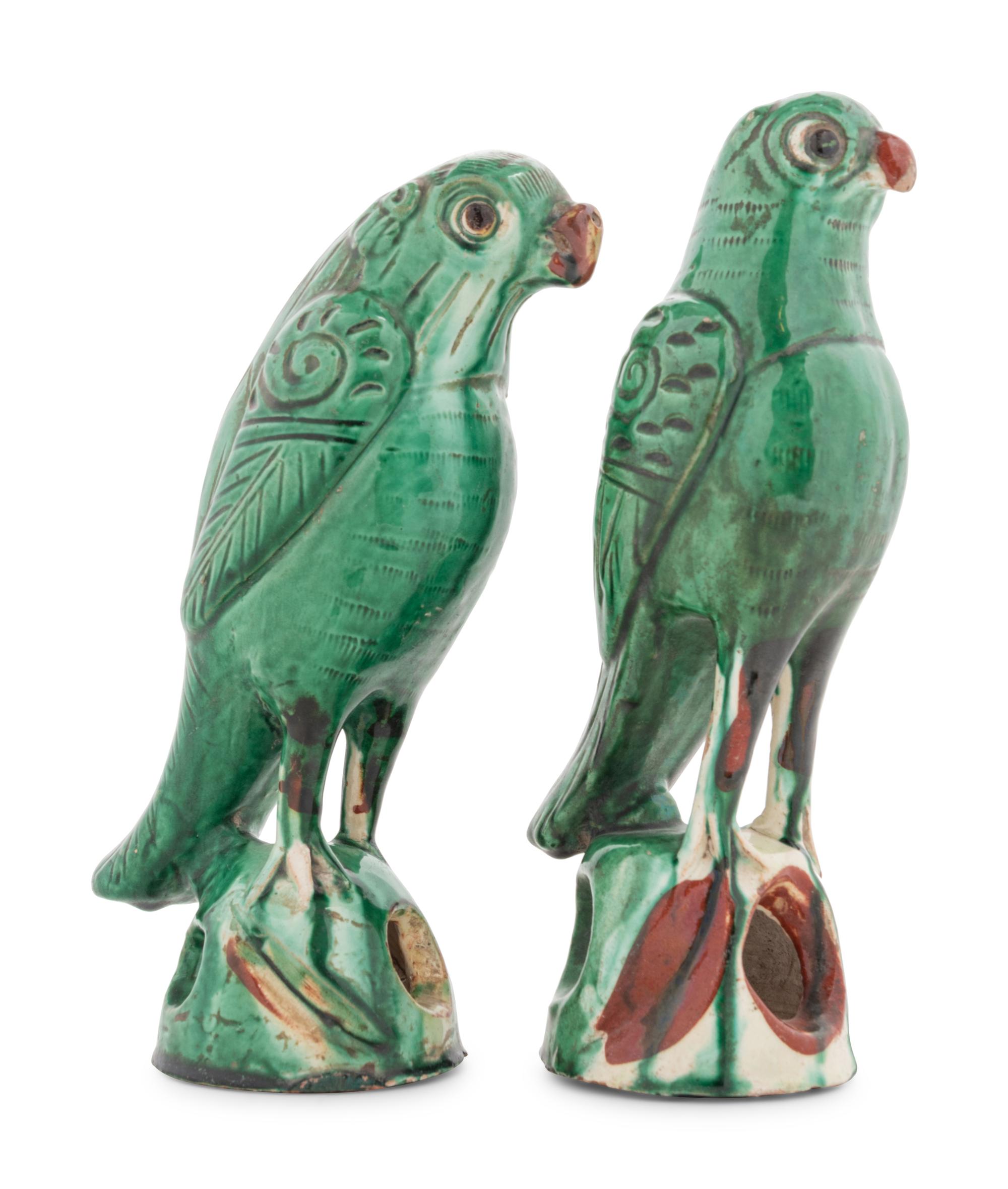 A Near Pair of Chinese Export Porcelain Parrots