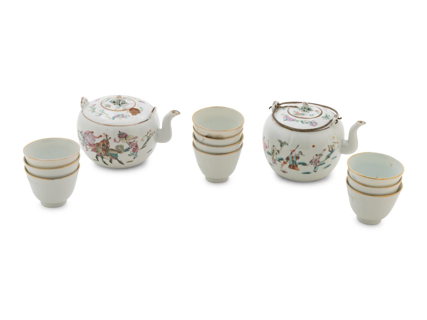 A Chinese Famille Rose Teapots and Teacups Set