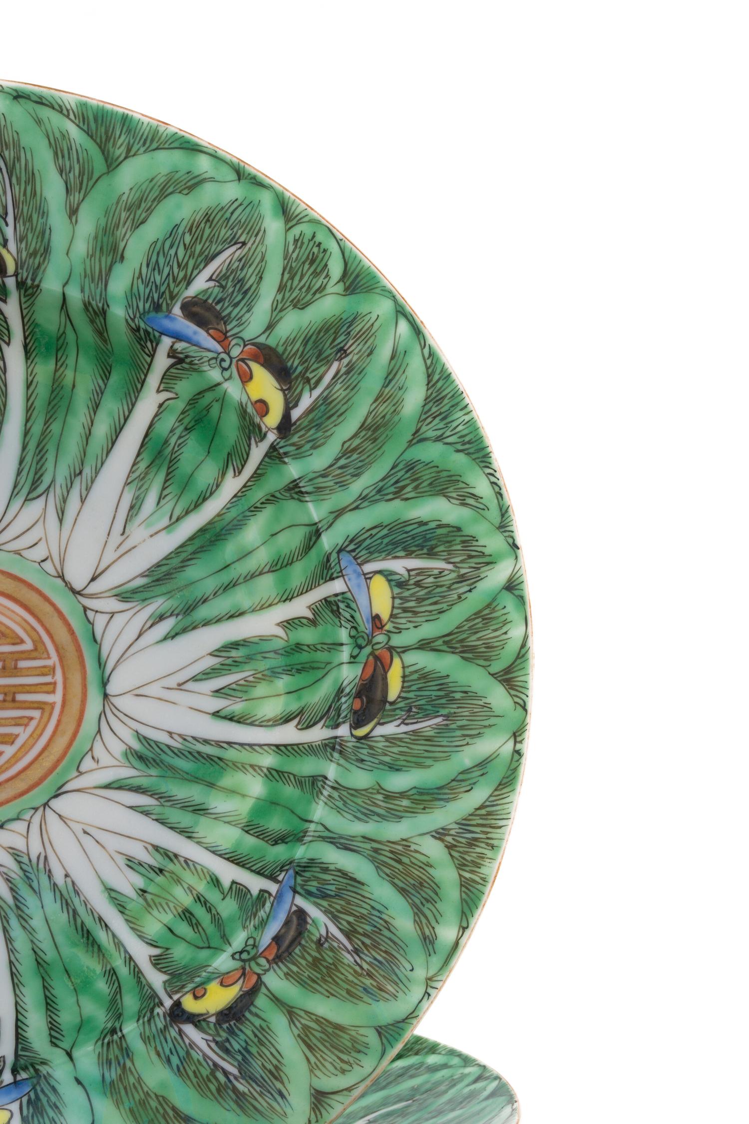 A Group of Eleven Chinese Export Porcelain Cabbage Leaf Plates