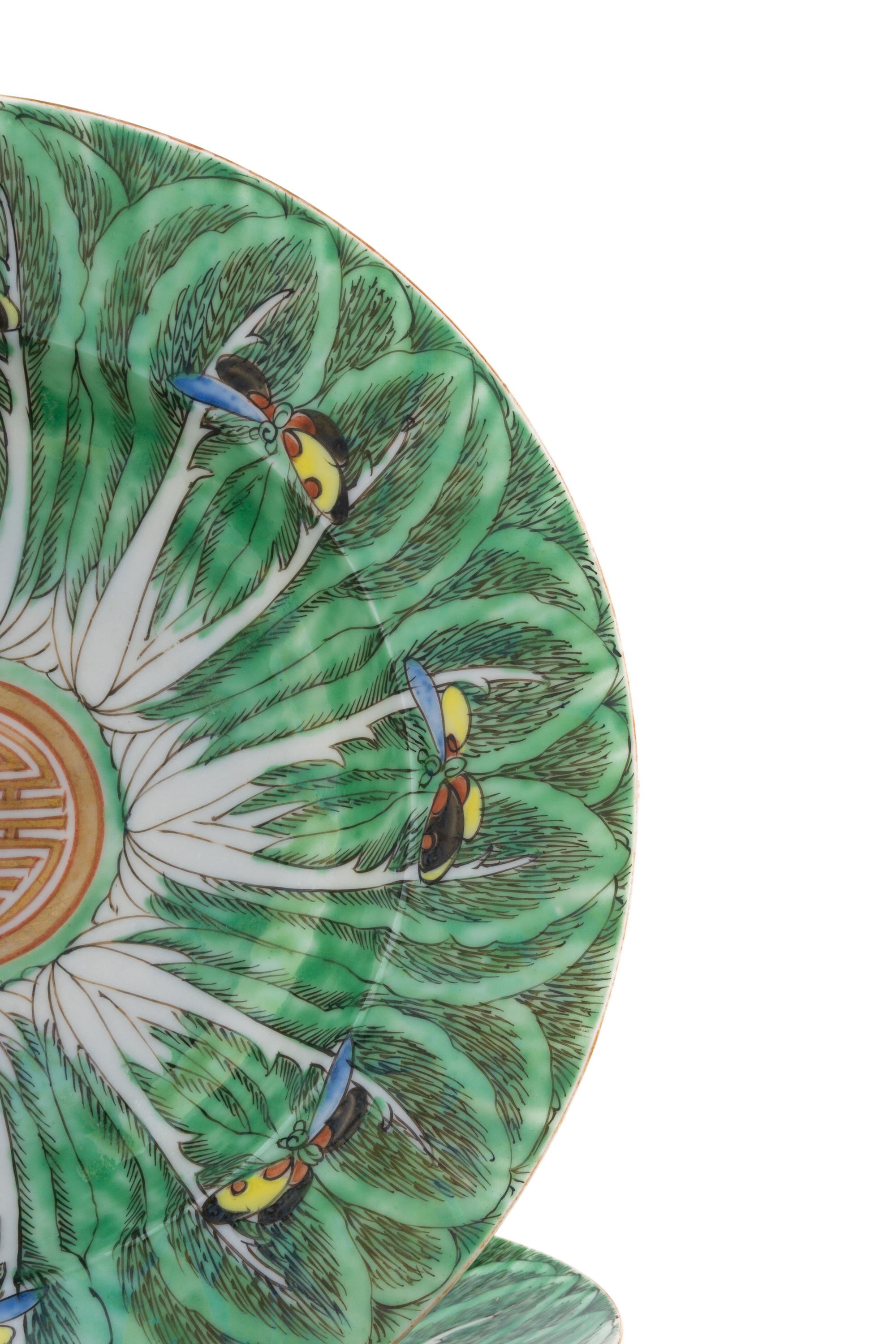 A Group of Eleven Chinese Export Porcelain Cabbage Leaf Plates