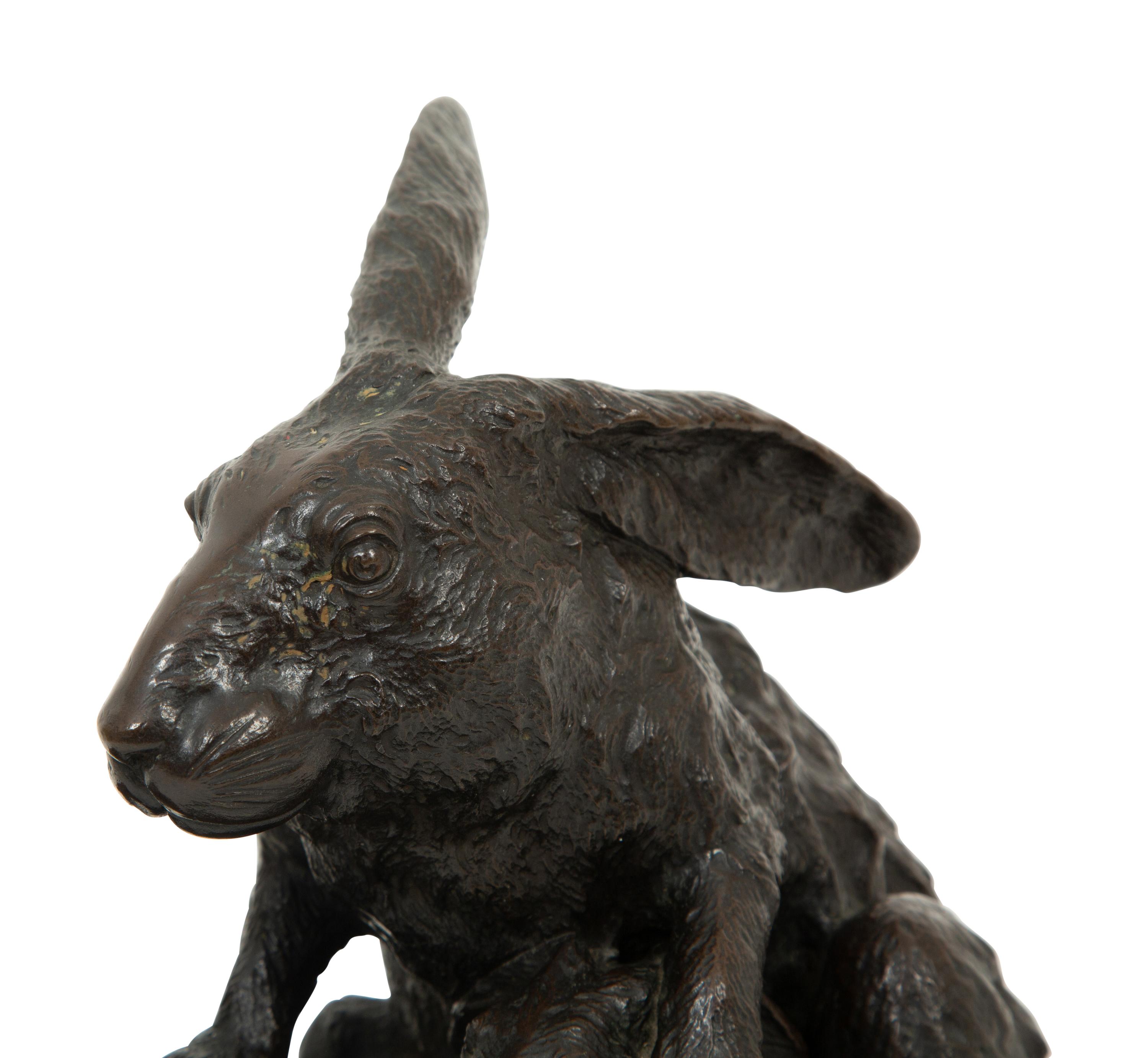 A Japanese Bronze Sculpture of Rabbits