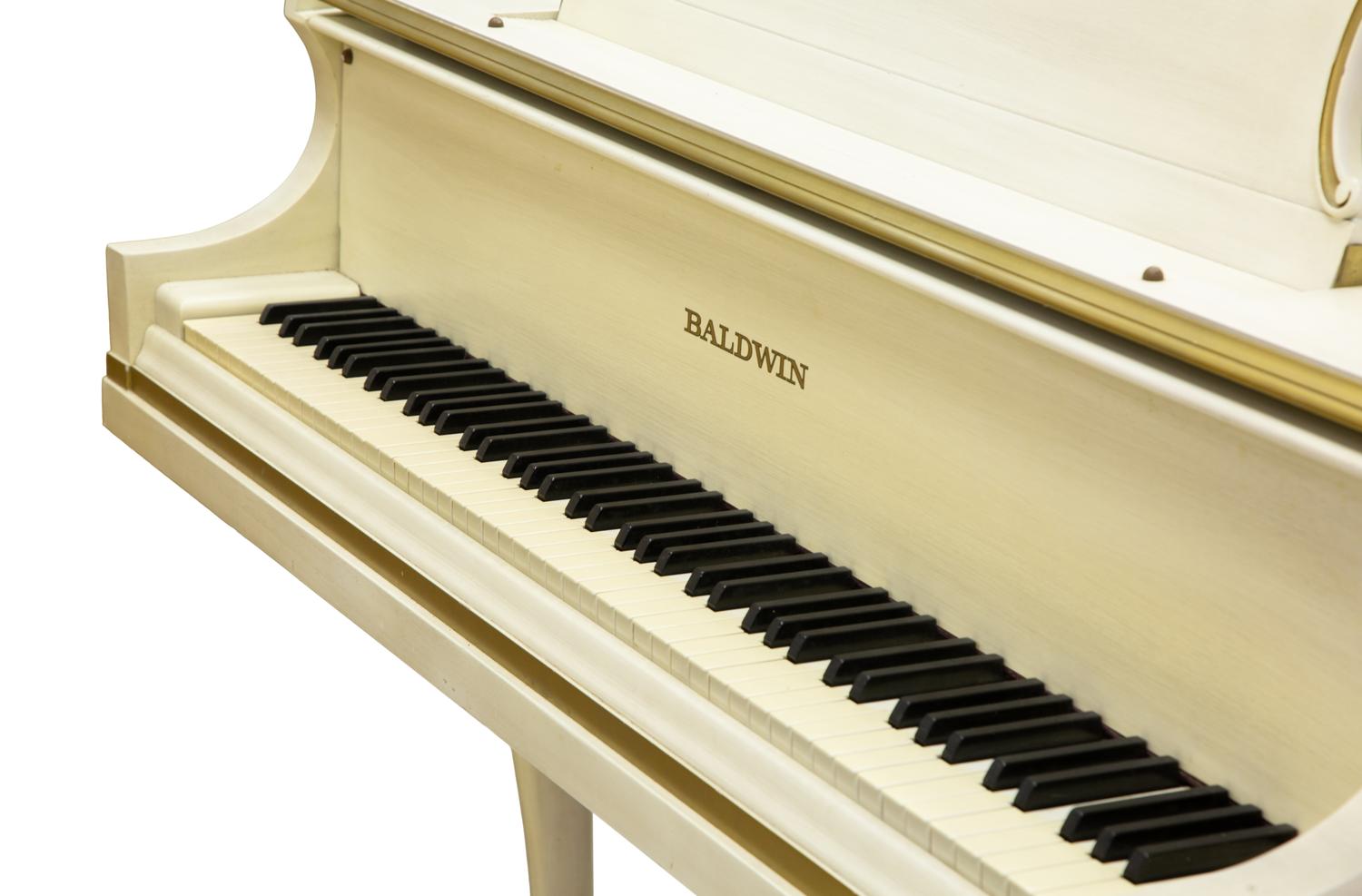 A Baldwin White Painted and Parcel Gilt Baby Grand Piano