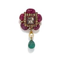 SILVER-TOPPED GOLD, DIAMOND AND MULTIGEM PENDANT/BROOCH