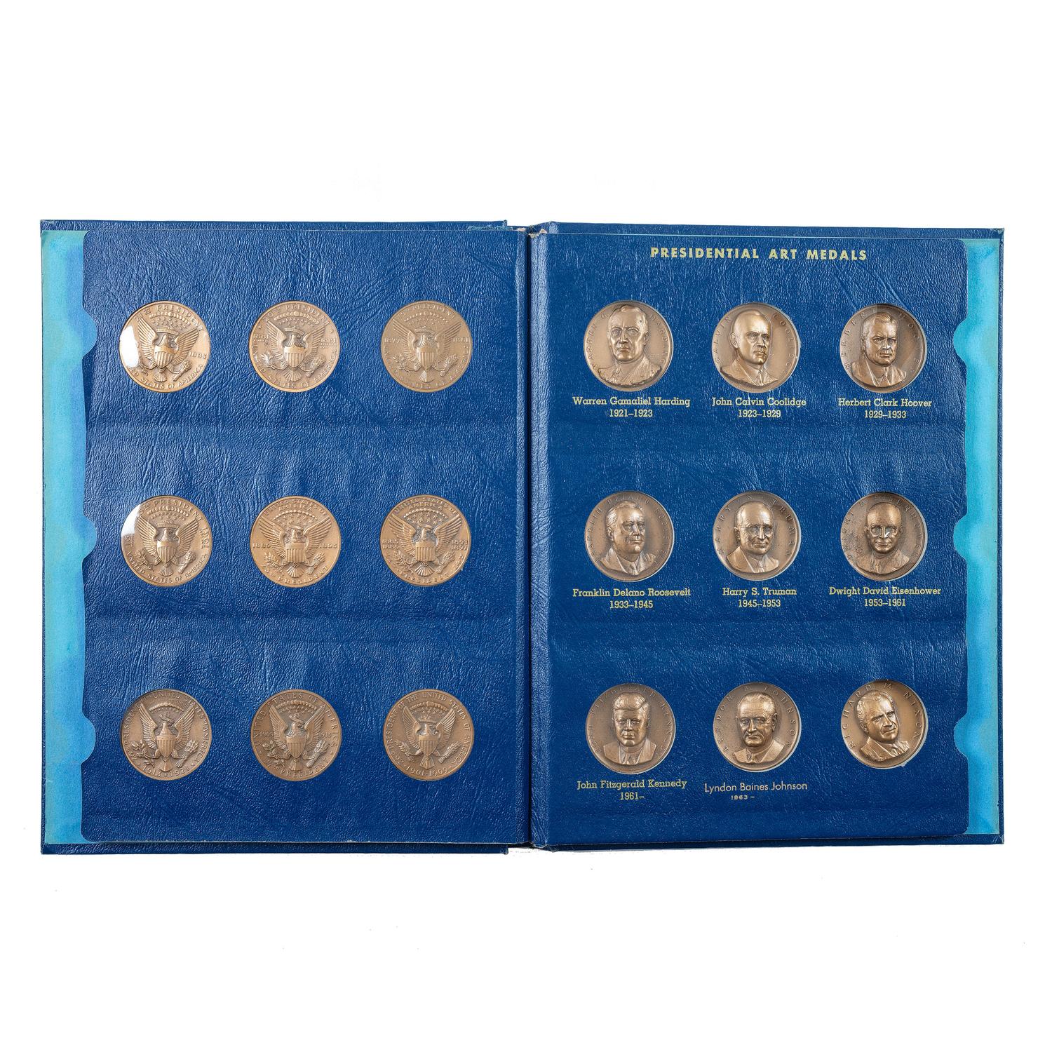 [EXONUMIA - PRESIDENTIAL MEDALS]. A group of medals including a Jimmy Carter Inauguration medal, Presidential Art Medals, and US Mint Presidential medals.