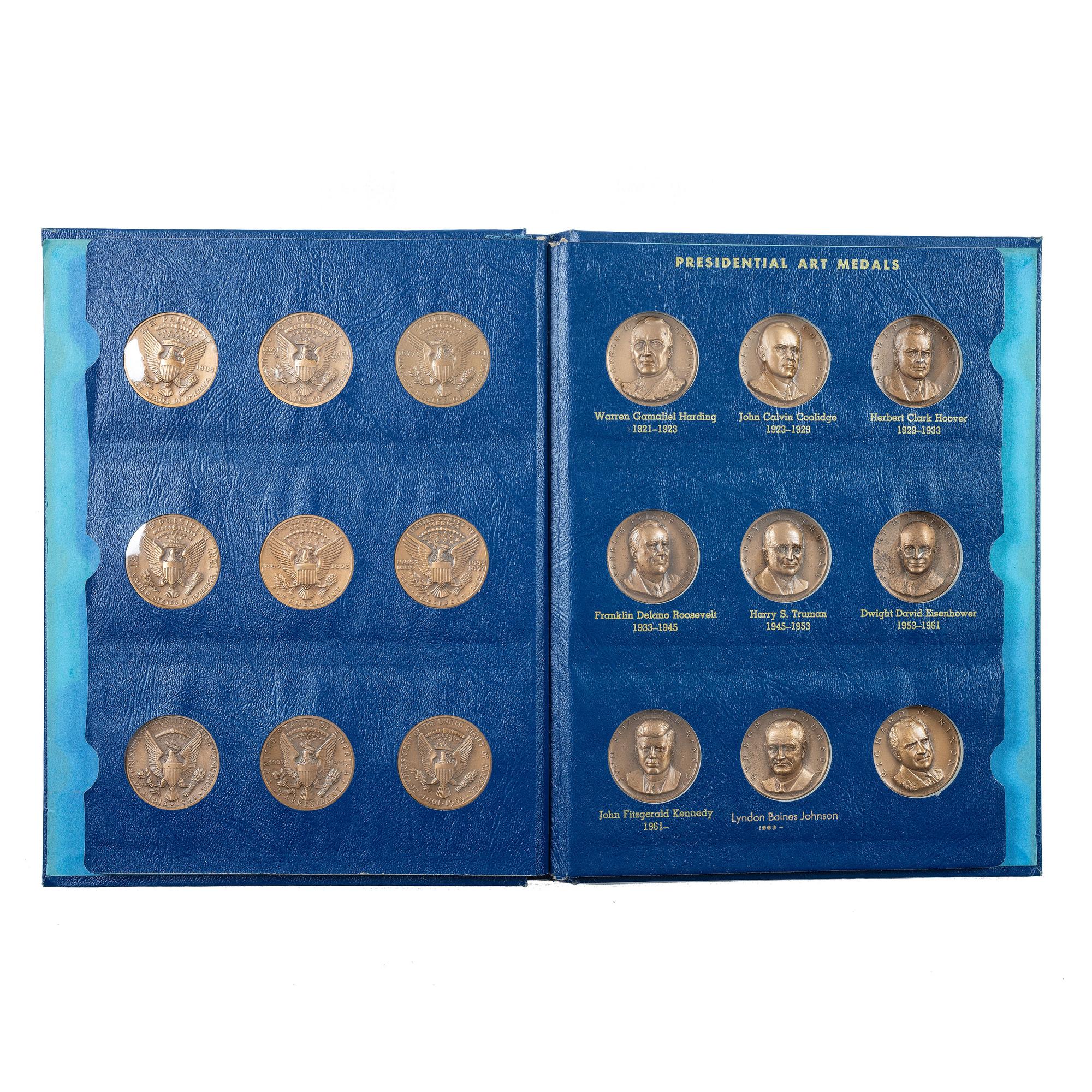 [EXONUMIA - PRESIDENTIAL MEDALS]. A group of medals including a Jimmy Carter Inauguration medal, Presidential Art Medals, and US Mint Presidential medals.
