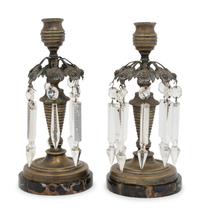 A Pair of Regency Style Gilt Metal and Glass Candlesticks