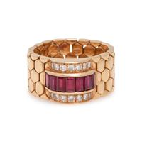 YELLOW GOLD, RUBY AND DIAMOND FLEXIBLE RING